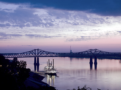 black suspension bridge at blue hour thumbnail