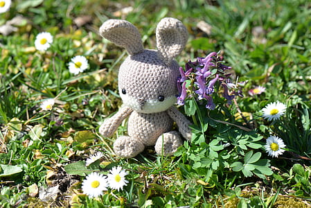 brown rabbit plush toy near sage flower thumbnail