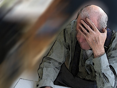man in gray dress shirt face palm pastel painting thumbnail