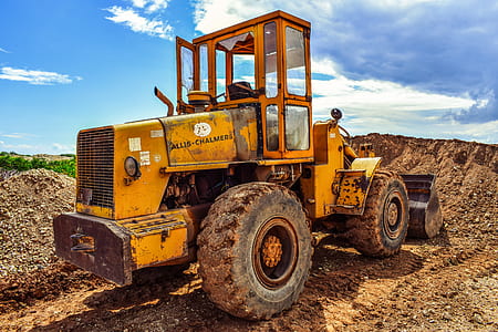 yellow, excavator, wheels, machine thumbnail