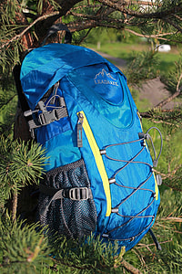 blue and black backpack under green leaf tree thumbnail