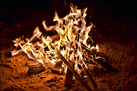 lighted bonfire during night time thumbnail