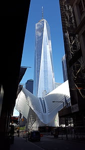 One World Trade Center, formerly called Freedom Tower, is the main building of the new World Trade Center. The World Trade Center Transportation Hub was designed by Santiago Calatrava. The new hub replaces the one that was destroyed in the terrorist attack on September 11, 2001. thumbnail