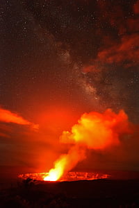 fire and smoke under starry sky during night time thumbnail