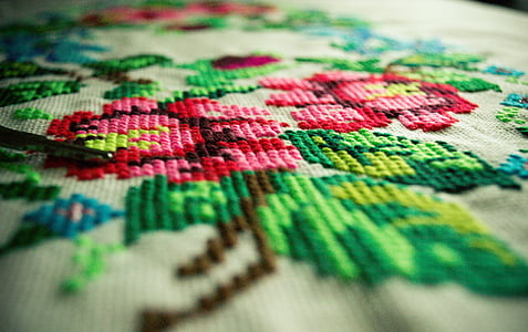 red, green, and white floral textile thumbnail