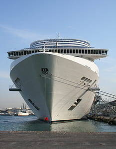 white cruise ship on pier under blue sky during daytime thumbnail