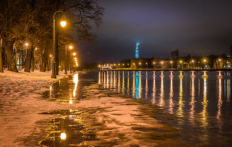 Photography of Street Light on Seashore thumbnail