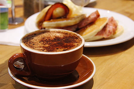 coffee on cup served with pancakes thumbnail