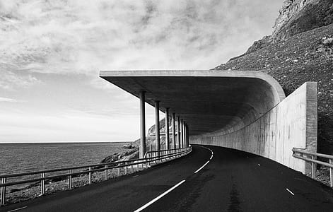 grayscale photo of gray concrete pavement thumbnail