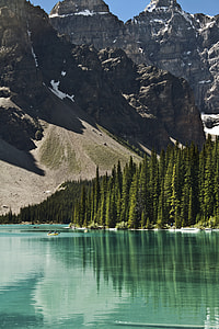 black and white snowy mountain with green forest and blue ocean thumbnail