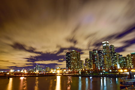 skyscrapers beside body of water during dusk thumbnail