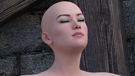 closed eyed woman near wall thumbnail