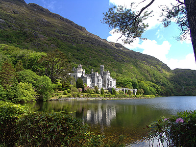 body of water castle green trees mountain thumbnail