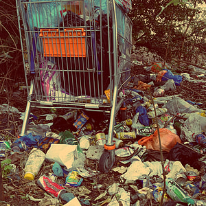 stainless steel shopping cart with garbage thumbnail