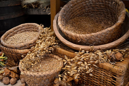 brown wicker basket with grains thumbnail