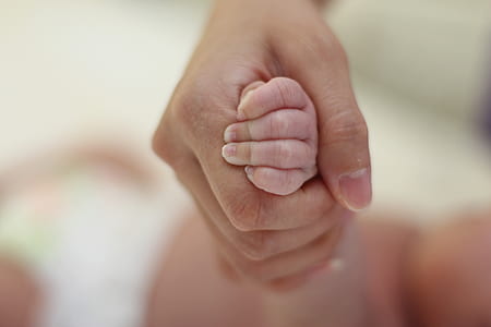 person holding baby's hand thumbnail