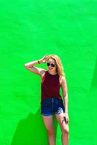 blonde woman wearing blue denim shorts thumbnail