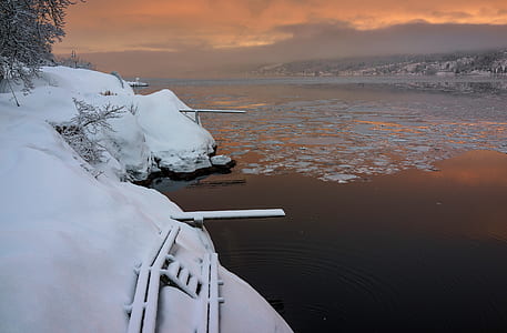 snow filled area near body of water thumbnail