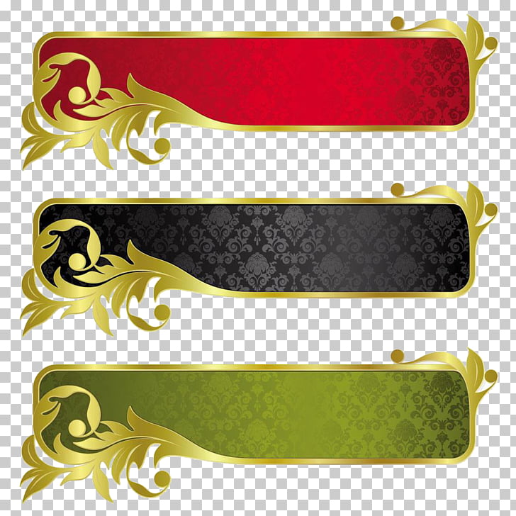 Banner Gold Ribbon, European pattern metal texture border pattern PNG clipart