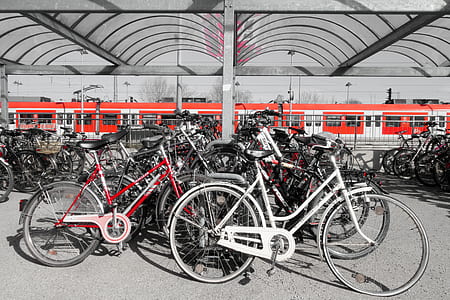 bike lot parked on parking lot thumbnail