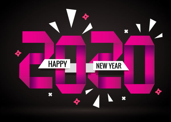 2020 New Year Banner Dark Decor Origami Numbers Ai Eps File