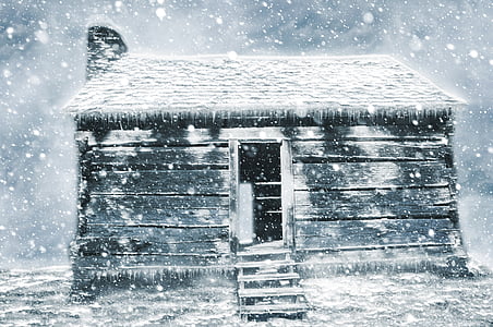snow covered white wooden house thumbnail