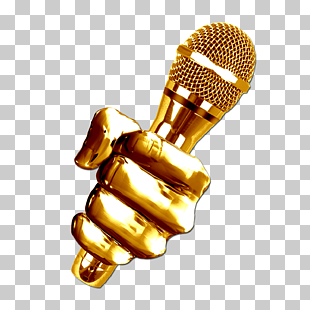 Sing! Karaoke Microphone Music, Gold microphone, gold hand and mic illustration PNG clipart