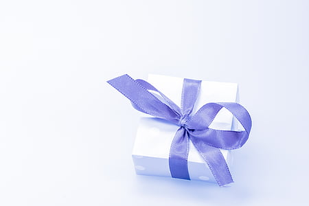 white gift box with blue bow thumbnail