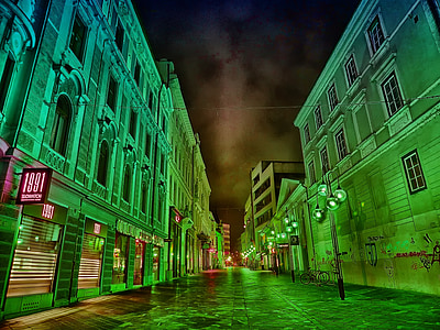 road between concrete buildings digital wallpaper thumbnail