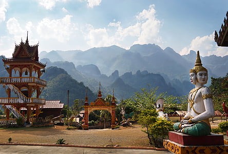 Gautama Buddha statue under blue sky thumbnail