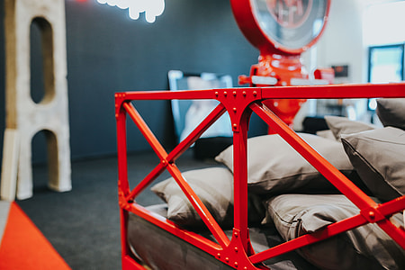 Beds and pillows at an exhibition thumbnail