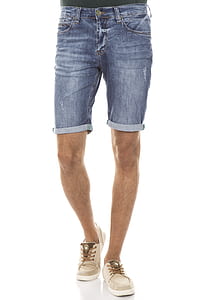 person wearing blue denim shorts thumbnail