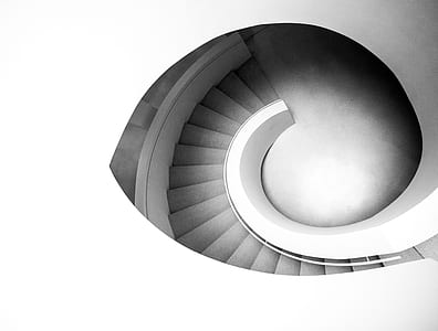 grayscale photo of spiral stair thumbnail