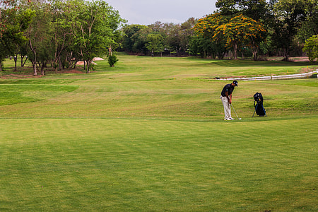man playing golf on field thumbnail