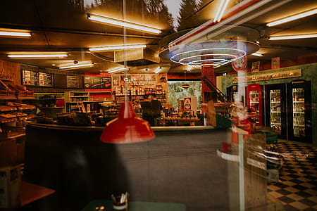red pendant lamp inside restaurant thumbnail