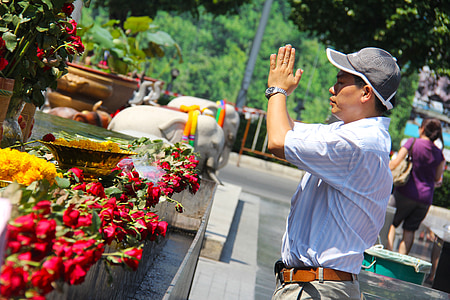 man praying facing on flowers thumbnail