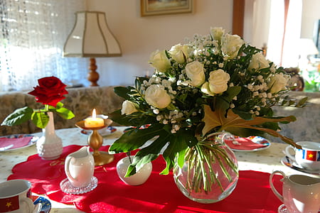 white rose on clear glass vase thumbnail