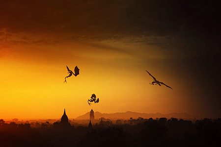 Monster Dragons flying over a City  thumbnail