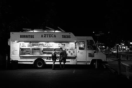 food, black-and-white, city, road thumbnail