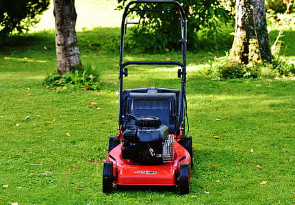 red and black push lawn mower thumbnail