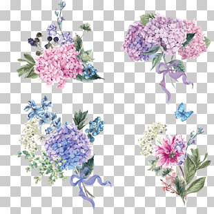 Hydrangea Flower Euclidean Stock illustration, Hand-painted watercolor bouquet, purple and pink flowers PNG clipart