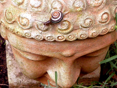 brown snail on top of Gautama Buddha bust thumbnail