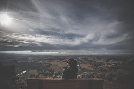 bench, sky, person, clouds thumbnail
