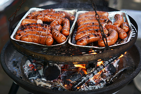sausages on charcoal grill thumbnail