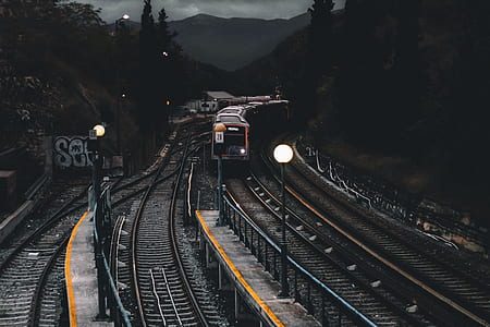 Train on Railways during Nighttime thumbnail