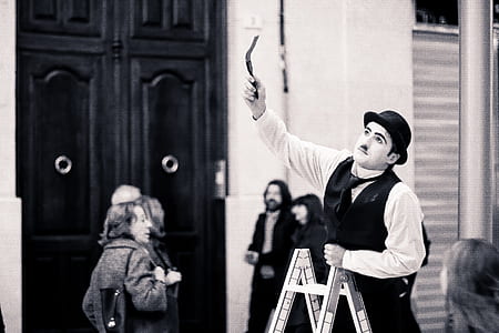 black-and-white, street artist, mummer, pantomime thumbnail