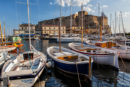 Wide-angle shot of the Harbour in Napoli, Italy thumbnail