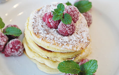 close up image of pancakes with cherry thumbnail