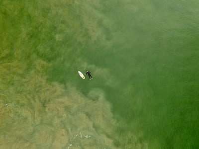 person lying on body of water beside surfboard thumbnail