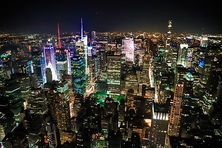 city, bird's eye view, lights, night thumbnail